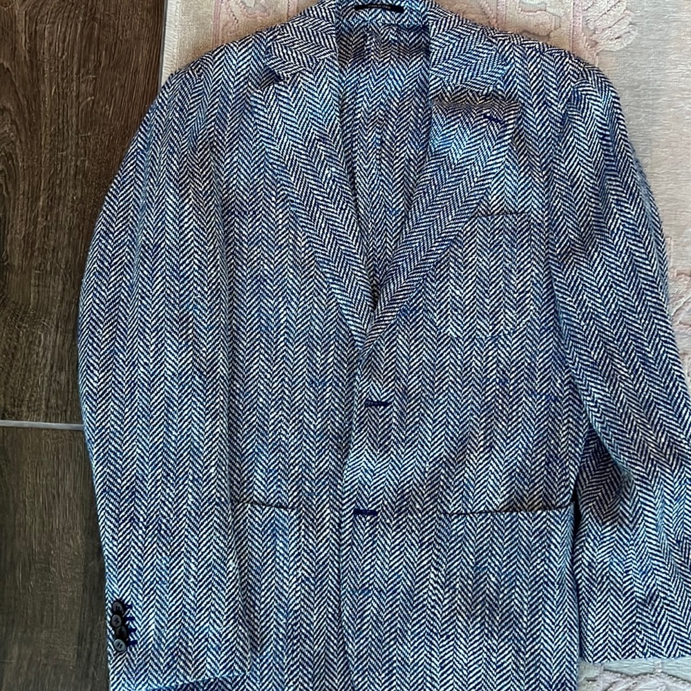 Suitsupply Blue and White Herringbone Blazer